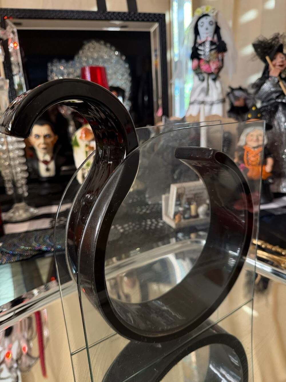 Post Modern Glass And Black Ceramic Sculpture Vase